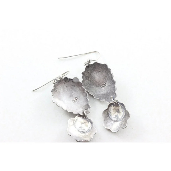 900 Silver Vintage Purple Glass Flower Dangle Drop Earrings - Picture 5 of 5